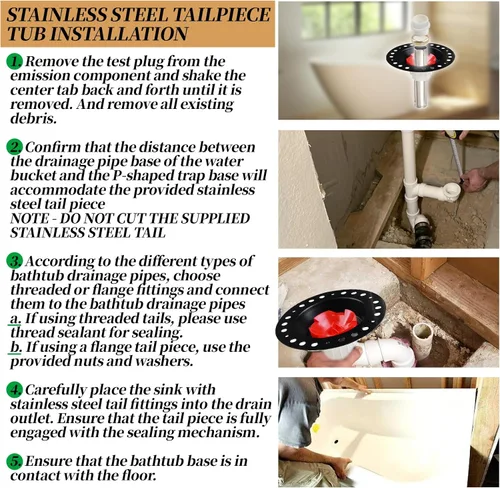 Miniatura 7 de Kit de bañera independiente con tubo de cola de acero inoxidable y adaptador de PVC compatible con todas las bañeras independientes, bañeras