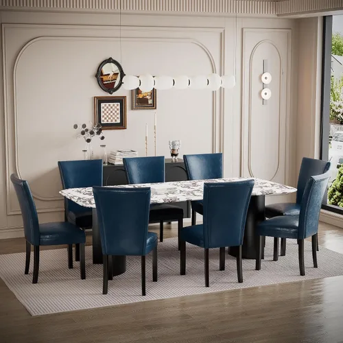 Miniatura 5 de Parsons CY1331BL - Juego de 2 sillas de comedor con patas de madera maciza, sillas laterales de piel sintética para cocina con asiento tapizado