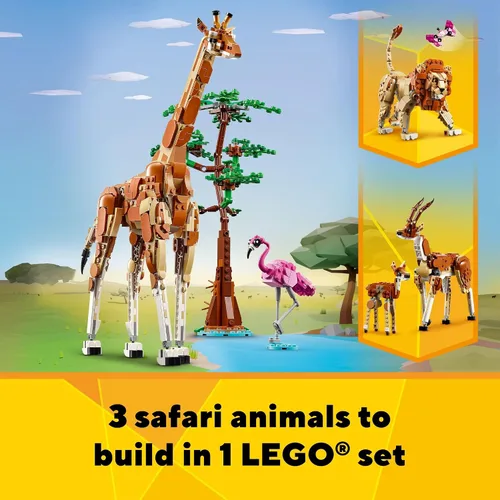 Miniatura 2 de LEGO Creator 31150 - Animales de safari salvajes 3 en 1, se reconstruyen en 3 figuras diferentes de animales de safari: jirafa, gacela o león