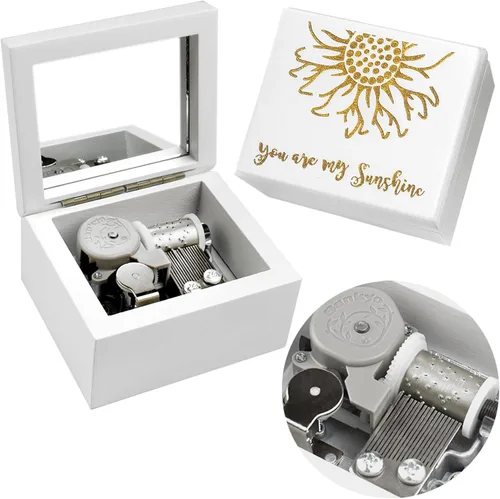 Miniatura 25 de Sinzyo Caja de Música de Madera Tallada de Cuerda Caja Musical Regalo para Navidad, Cumpleaños, Día de San Valentín