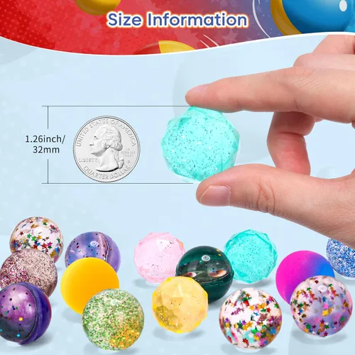 Miniatura 4 de Pllieay 15 piezas de bolas rebotadoras para niños con bolsa de almacenamiento, 5 estilos de bolas rebotadoras de 32 mm al por mayor para niños