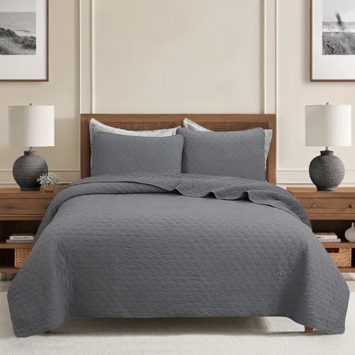Miniatura 19 de Cozy Line Home Fashions Juego de edredón de ropa de cama de medallón victoriano de algodón 100% blanco sólido matelassé en relieve, colcha ligera