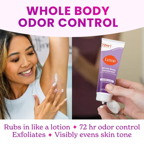 Miniatura 7 de Lume Desodorante para todo el cuerpo, tubo invisible de crema, control de olores de 72 horas, sin aluminio, sin bicarbonato de sodio, seguro