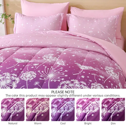 Miniatura 82 de Dinjoy Juego de edredón para niñas, tamaño individual, colorido, azul, rosa, morado, arcoíris, juego de ropa de cama de 6 piezas en una bolsa