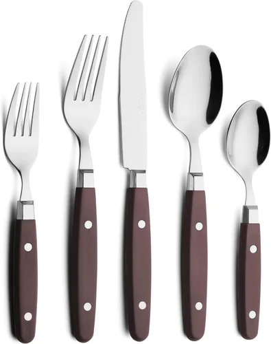 Miniatura 29 de Set de cubiertos Annova, juego retro/remachado de vajilla de acero inoxidable colorida para mesa y cocina, incluye cuchillos de cena, tenedores