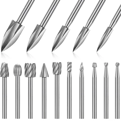 Honoson Juego de 15 Piezas de Brocas para Tallar y Grabar Madera, Incluyendo Accesorios de Broca de Taladro de Grabado y Fresas de Fresado de Madera