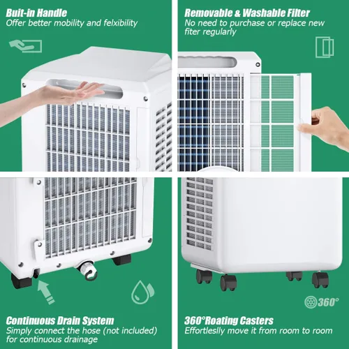 Miniatura 8 de Aire acondicionado portátil fácil de enfriar unidad de aire acondicionado 3 en 1 con deshumidificador, modos de ventilador, control remoto, kit