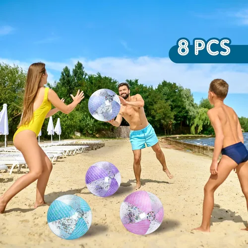 Miniatura 6 de Honoson Bola de playa de sirena de 16 pulgadas, bola de playa inflable gigante con purpurina, bola de playa con purpurina, regalos de fiesta