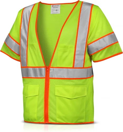 Miniatura 8 de Glove Station Glow Shield - Chaleco de seguridad ANSI de alta visibilidad clase 3 con mangas, rayas reflectantes anchas y cierre de cremallera Verde