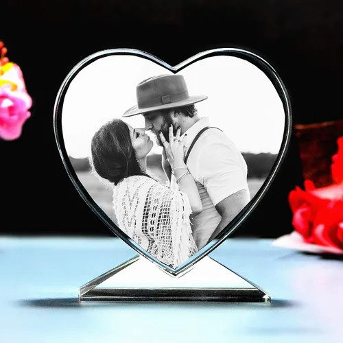 Miniatura 8 de FANF&YKPY Marco de fotos personalizado en forma de corazón, marco de fotos de cristal, grabado láser, cumpleaños, aniversario, boda, regalo