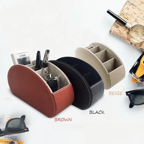 Miniatura 3 de Organizador de control remoto de piel con 5 compartimentos espaciosos