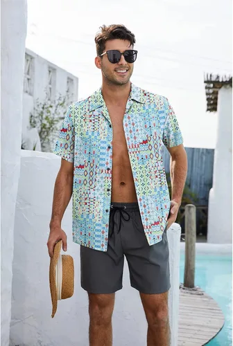 Miniatura 2 de Camisa hawaiana para hombre, con estampado floral, cómoda, con botones, casual, manga corta, ropa de playa para hombre