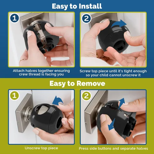 Miniatura 3 de Cubierta para pomo de puerta de seguridad infantil (paquete de 4) Cubiertas de manija de puerta de doble cerradura difíciles de quitar para niños