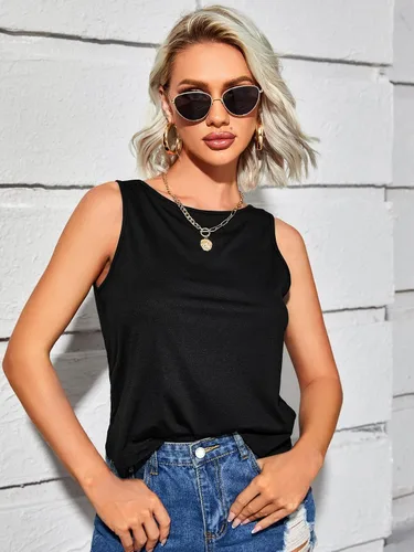 Miniatura 2 de Verdusa Camiseta sin mangas sin espalda para mujer, estilo casual, holgada, con torcedura en la espalda