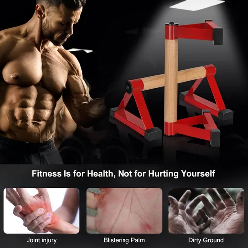 Miniatura 4 de Barras de flexiones de madera, barras paraletas, barras antideslizantes para parada de manos para calistenia, fitness, entrenamientos de piso, Rojo