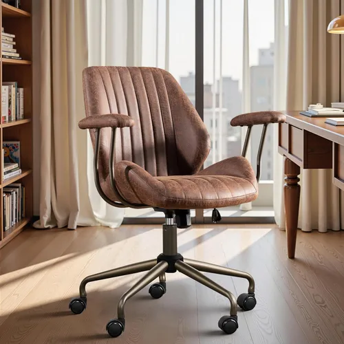 Miniatura 28 de Silla ergonómica de escritorio de oficina en casa, silla giratoria de 360° con inclinación y altura ajustable con cojín grueso y reposabrazos