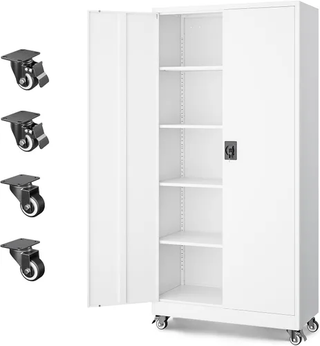 Miniatura 26 de Letaya Armarios de almacenamiento de metal para garaje con puerta con cerradura y estantes ajustables, gabinetes de herramientas de acero