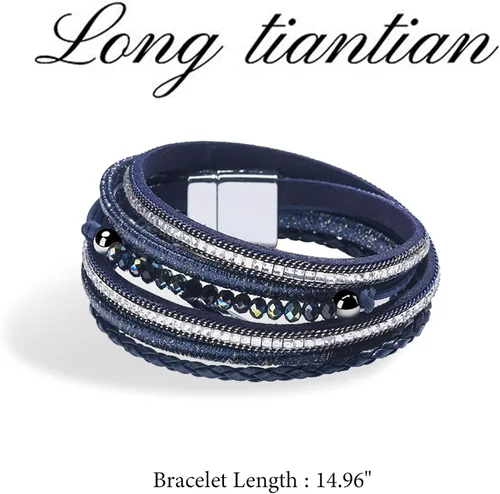 Miniatura 7 de Long tiantian Pulsera de cuero negro estilo bohemio para mujer, pulseras apilables de moda, pulseras multicapas, pulsera de cuero con perlas