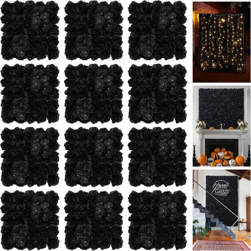 Telón de fondo de pared de flores, 12 piezas de 16.5 x 16.5 pulgadas, panel de pared floral de rosa de seda artificial, decoración de pared ideal