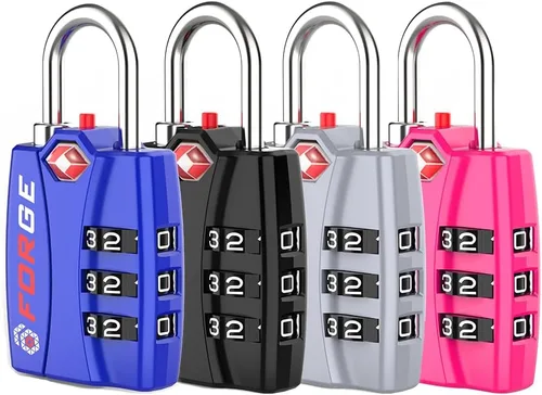 Forge Cerraduras de equipaje aprobadas por la TSA, paquete de 4 colores, cerradura de combinación pequeña con cuerpo de aleación de zinc, alerta