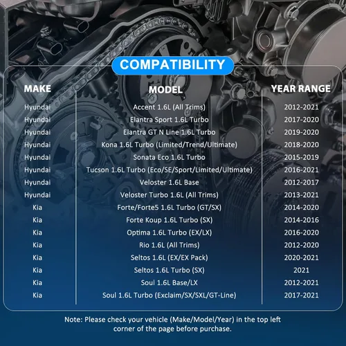 Miniatura 3 de 24321-2B620 Kit de Cadena de Distribución Compatible con Kia Forte Forte5 Koup Rio Soul Optima 2012-2018 1.6L G4FJ Turbo OE 2012-2021 243212B620