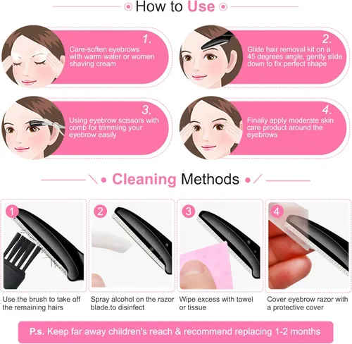 Miniatura 7 de Paquete de maquinilla de afeitar para cejas, multiusos, para mujeres, depilación facial, exfoliante, afeitadora facial de cejas, melocotón
