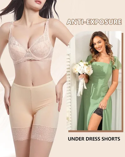 Miniatura 2 de Pantalones cortos refrescantes para mujer para debajo de los vestidos, pantalones cortos antirozaduras, nailon elástico en 4 direcciones, encaje que