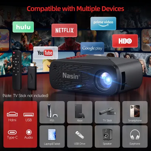 Miniatura 7 de Mini proyector, nativo 1080P 4K compatible con proyector portátil para exteriores, WiFi 6 y Bluetooth 5.4 Porjector de películas, pantalla de espejo