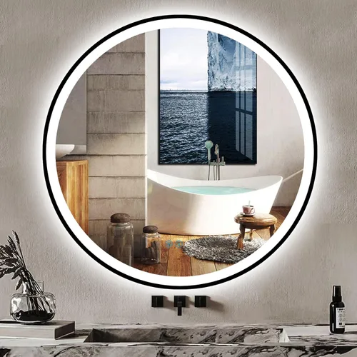 Miniatura 8 de Espejo de baño LED redondo con marco negro de 32 pulgadas, antiempañamiento, memoria inteligente de 3 colores, brillo frontal ajustable de 32