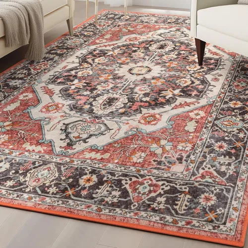 Miniatura 3 de Well Woven Kings Court Zazzu - Alfombra de área con parte trasera de goma antideslizante con medallón oriental de 5 x 7 pies, apta para niños