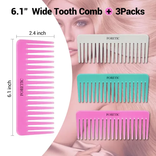 Miniatura 3 de Juego de 3 peines grandes de dientes anchos para mujeres, hombres y niños, desenredante hecho a mano para cabello rizado, largo y corto, corte