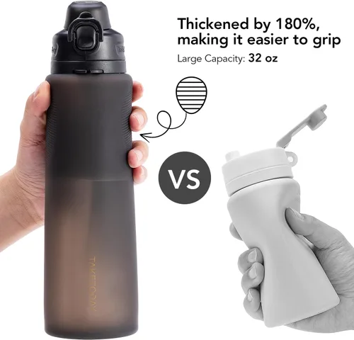 Miniatura 5 de TakeToday Botellas de agua plegables de 32 onzas, botella de agua plegable de viaje, sin BPA, botella de agua de silicona a prueba de fugas