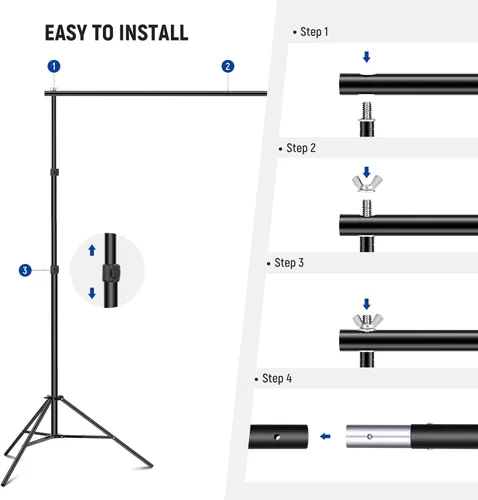 Miniatura 3 de NEEWER - Sistema de soporte de telón de fondo para estudios fotográficos, soporte de fondo ajustable de 10 pies / 3 metros de ancho y 6.6 pies / 2