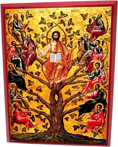 Icono cristiano ortodoxo griego de madera de Jesús Cristo La Verdadera Vid (4" x 5")
