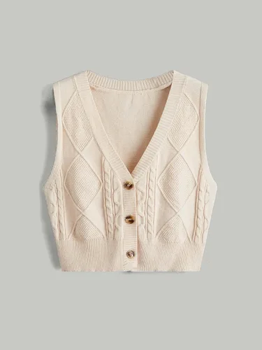 Miniatura 7 de SweatyRocks Cárdigan de punto básico sin mangas con cuello en V y botones frontales para mujer