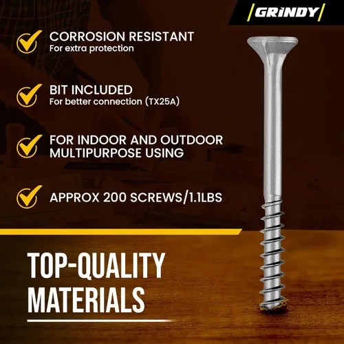 Miniatura 2 de Tornillos para madera de acero inoxidable #8 x 1 5/8'' de Grindy (paquete de 200/1.1 LBS) – Tornillos autoperforantes para cubierta I Resistentes al