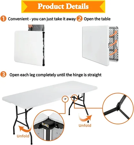 Miniatura 4 de Mesa plegable – Mesa de plástico de 6 pies con asa y cerradura, mesa plegable portátil para camping, comedor, fiesta, ligera, para interiores