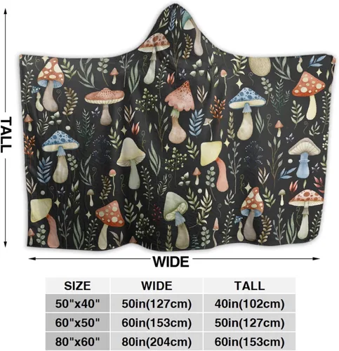 Miniatura 6 de Manta con capucha de hongos, regalos para mujeres, manta de franela de vellón suave con hongos, manta para todas las estaciones, mantas decorativas