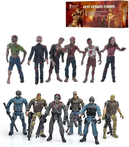 Miniatura 8 de Figura de acción de hombres del ejército y zombi, juguetes realistas de escena de batalla zombi, colecciones de juguetes de Navidad, Halloween, Negro