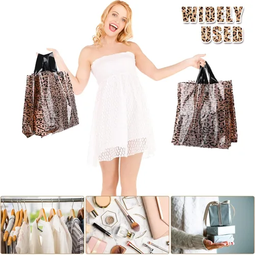 Miniatura 5 de Woanger 100 bolsas de compras de leopardo de plástico con estampado de guepardo, bolsa de regalo de leopardo para pequeñas empresas, fiesta