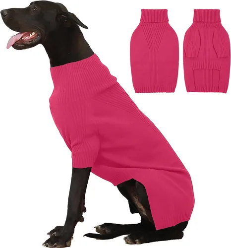 Miniatura 10 de IECOii Suéter extragrande para perro, suéteres térmicos cálidos para perros de raza gigante, ropa de punto, cuello alto de invierno, elástica