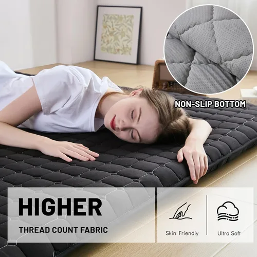 Miniatura 2 de Zelladorra Japanese Floor Mattress Twin, Anti-Slip Japanese Futon Roll Up Tatami Mat for Guests, Black