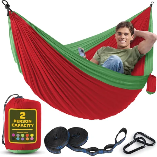 Miniatura 32 de Hamaca Duradera con Capacidad de 500 lb, Silla Hamaca de Camping de Nylon - Tamaños Doble o Individual con Correas para Árboles y Bolsa de Verde