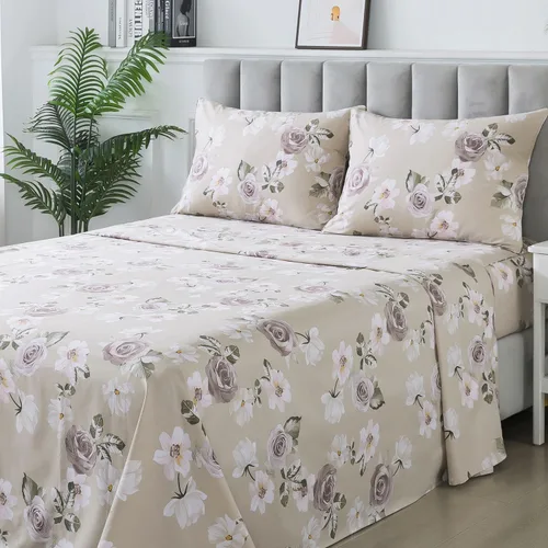 Miniatura 18 de FADFAY Juego de sábanas de cama con estampado floral amarillo, de algodón, tamaño King, suaves, transpirables, estilo Shabby Coquette, con bolsillo