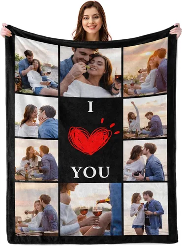 Miniatura 14 de Mantas personalizadas con fotos, regalos personalizados para parejas para esposa, marido, novia, novio, manta con imagen personalizada "I Love You