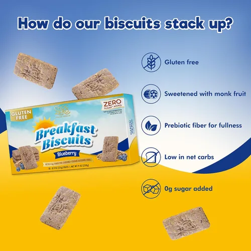 Miniatura 3 de ChocZero Galletas de desayuno de arándanos, sin azúcar añadido, keto y sin gluten, galletas de aperitivos con alto contenido de fibra, 30 por caja