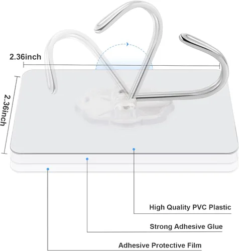 Miniatura 2 de Paquete de 50 ganchos adhesivos, ganchos de pared resistentes de 22 libras (máx.) para colgar llaves, tazas, sombreros, abrigos, ganchos adhesivos
