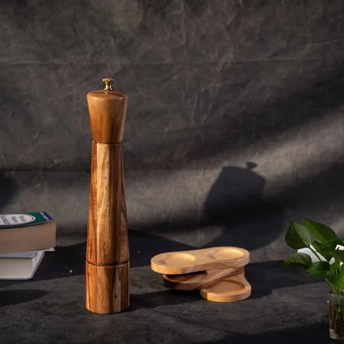 Miniatura 9 de Molinillo de pimienta, molinillo de pimienta con acero inoxidable ajustable, madera de acacia, 12.6 in de altura, diámetro inferior: 2.4 in