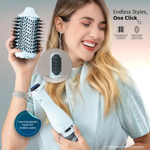 Miniatura 5 de TAIFF Cepillo secador de turmalina – Cepillo térmico iónico de 1200 W con cabezal extraíble – Secador de pelo portátil Cepillo alisador y rizador