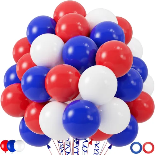 100 globos rojos, blancos y azules, globos patrióticos del Día de la Independencia de 12 pulgadas para graduación, 4 de julio, fiesta de cumpleaños,